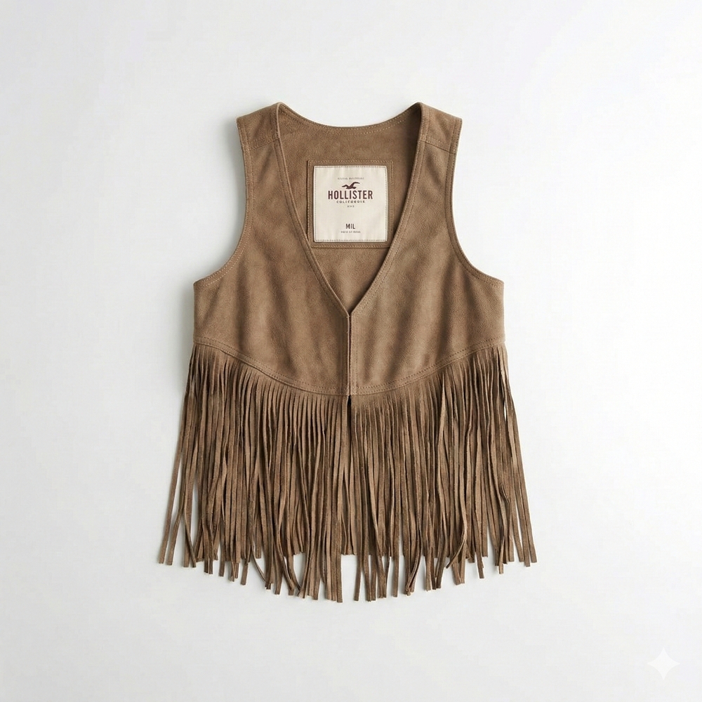 Hollister Women's Brown Suede Fringe Vest